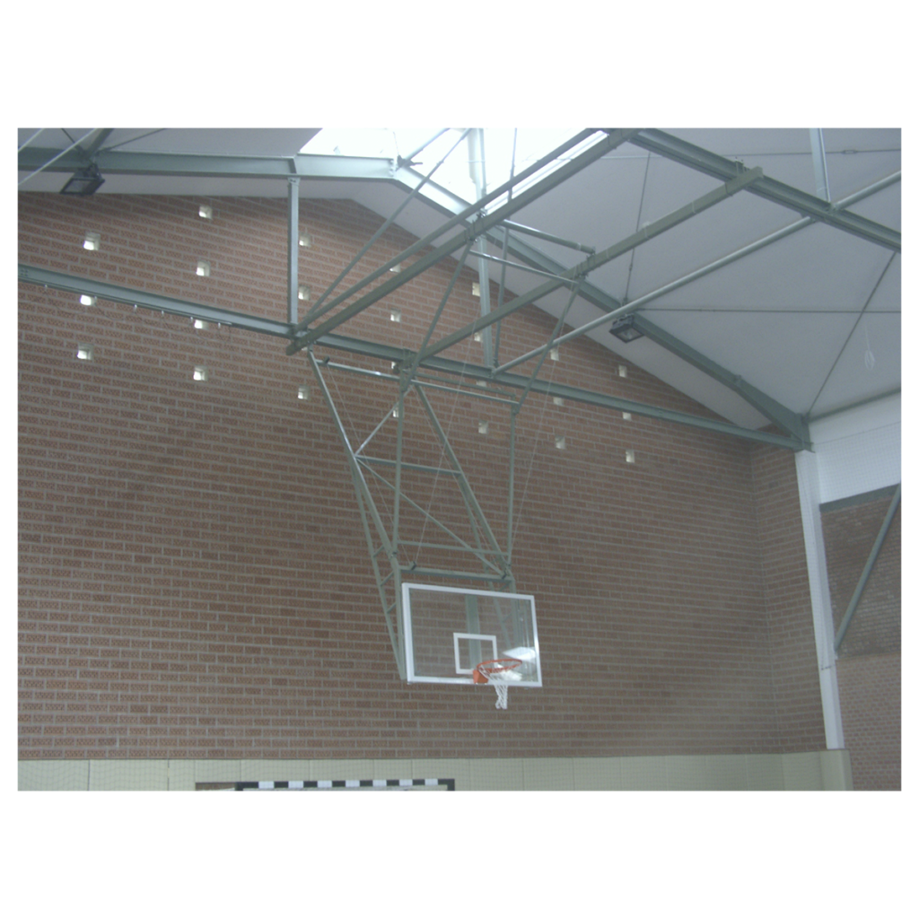 Basketball post pulled up, with electric control