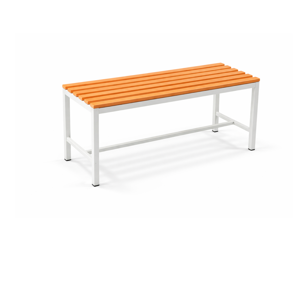 Changing-room bench with plywood seat